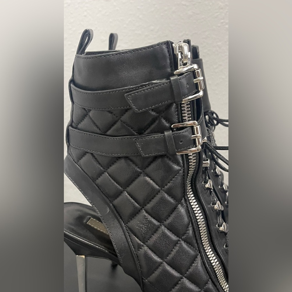 Michael Kors Black Quilted Lace Up Zip Stiletto Bootie Boots - Picture 6 of 15